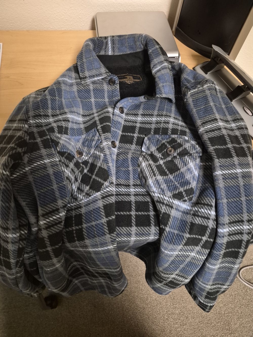 Men's Blue and Black Plaid Zip-Up Sweater Jacket